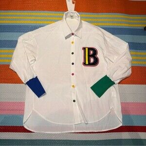 Bella’s Attic Boutique The BADDIE Varsity Shirt White Blue Green Women’s Size L